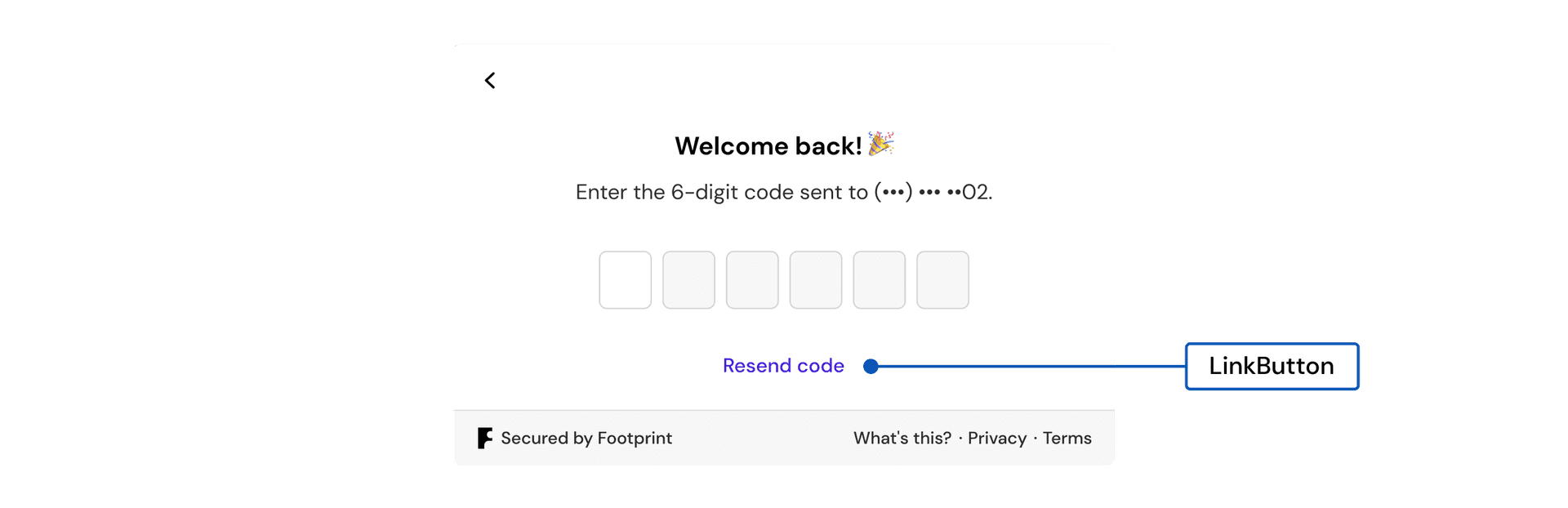 A 'Resend code' link button below the six-digit code inputs